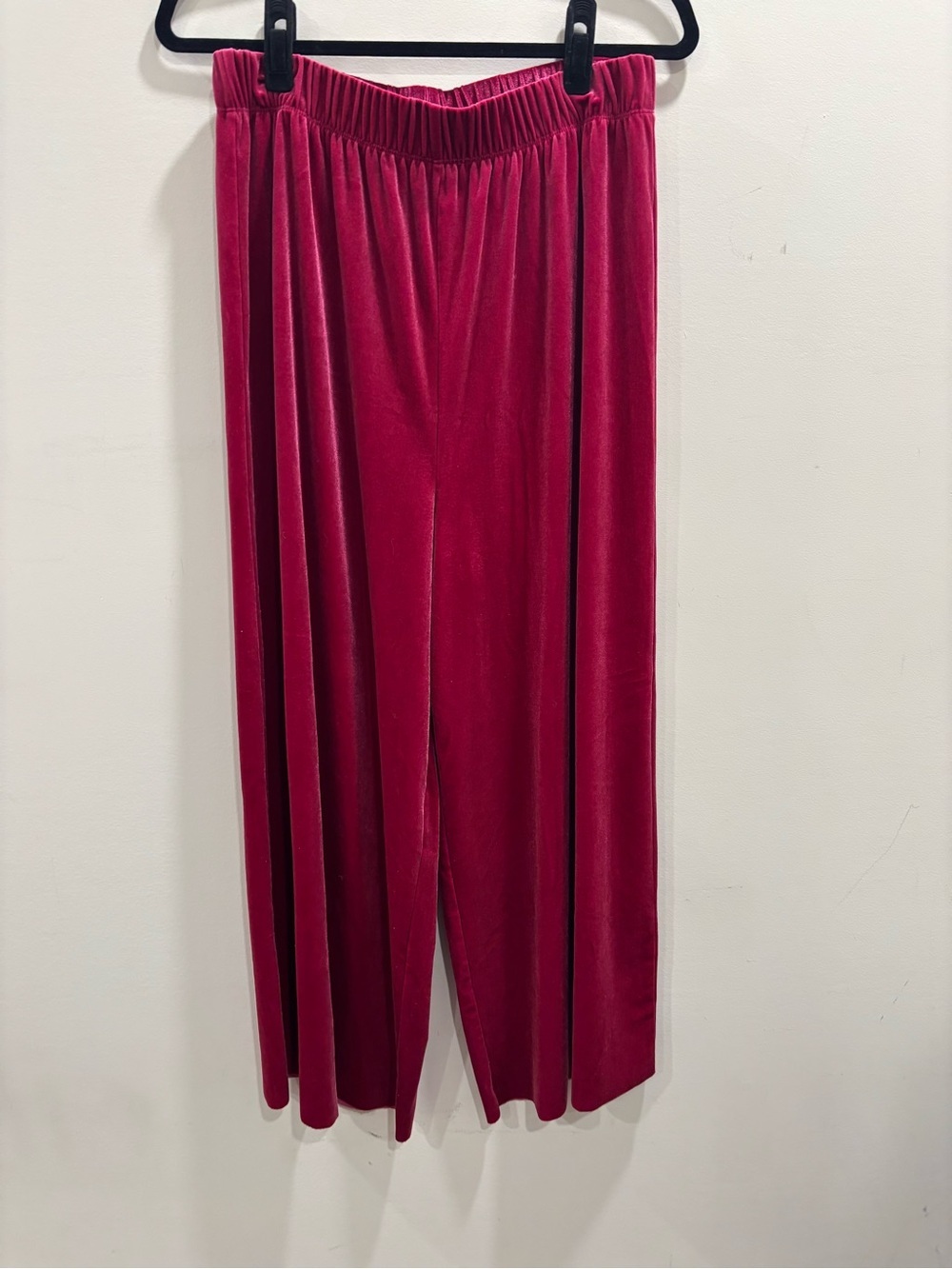 Zenana Velvet Wide Leg Pull-On Pants Raw Hem Deep Raspberry Boho Lounge